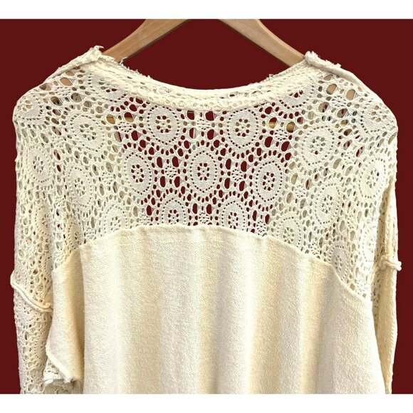 Free People Cream Bohemian Runaway Cardi Cardigan Size L Festival Duster Raw Hem - Picture 5 of 8